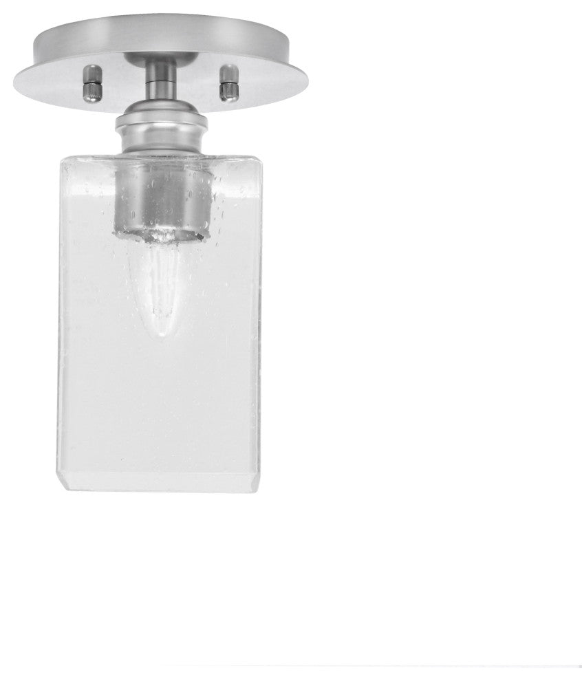 Edge 1 Light Semi-Flush, Brushed Nickel Finish, 4" Square Clear Bubble Glass