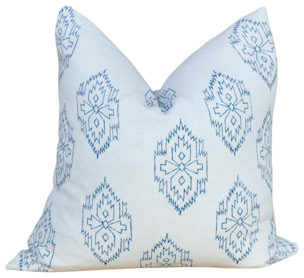 White Chimalli Aztec Block Print Pillow