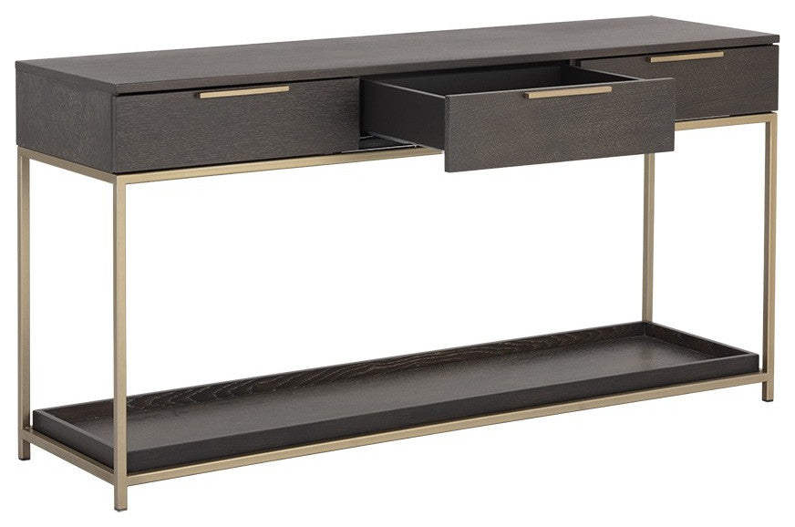 Rebel Console Table With Drawers, Gold, Charcoal Gray