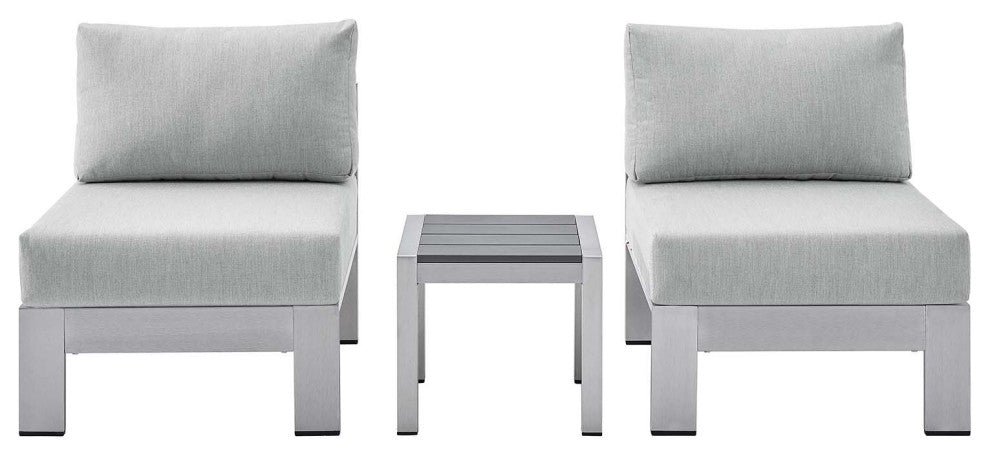Lounge Chair Table Set, Sunbrella, Fabric, Aluminum, Silver Gray, Outdoor