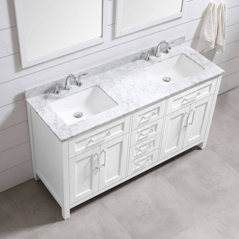 OVE Decors Tahoe Vanity, White With Carrara Marble Top, 60"