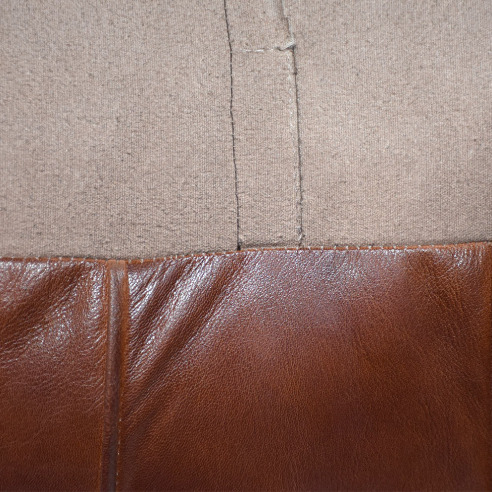 Pouf-Solid Handmade Leather Pouf (Recycled Foam with Fiber Fill), Brown, Square, 16x16x16