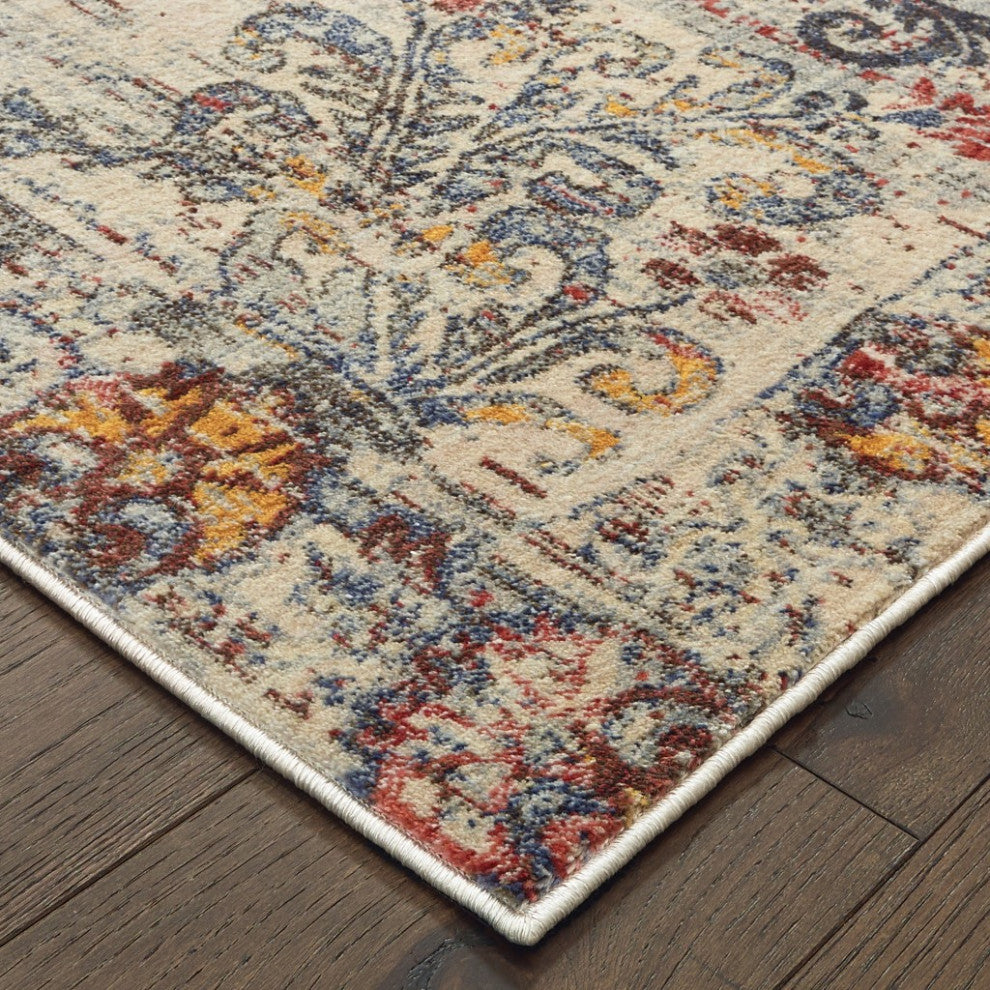 8"x11" Ivory Distressed Medallion Area Rug