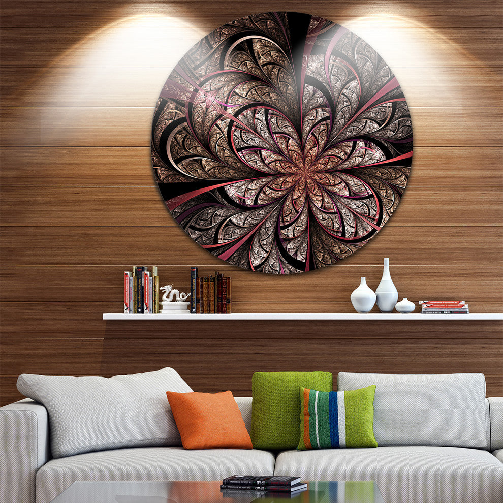 Glowing Fractal Flower Design, Floral Disc Metal Artwork, 23"