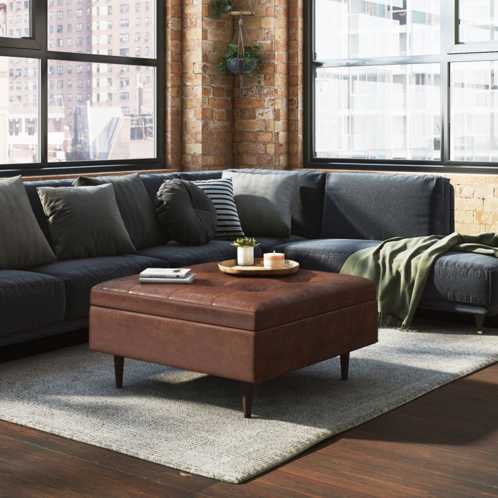 Shay Mid Century Large Square Coffee Table Storage Ottoman