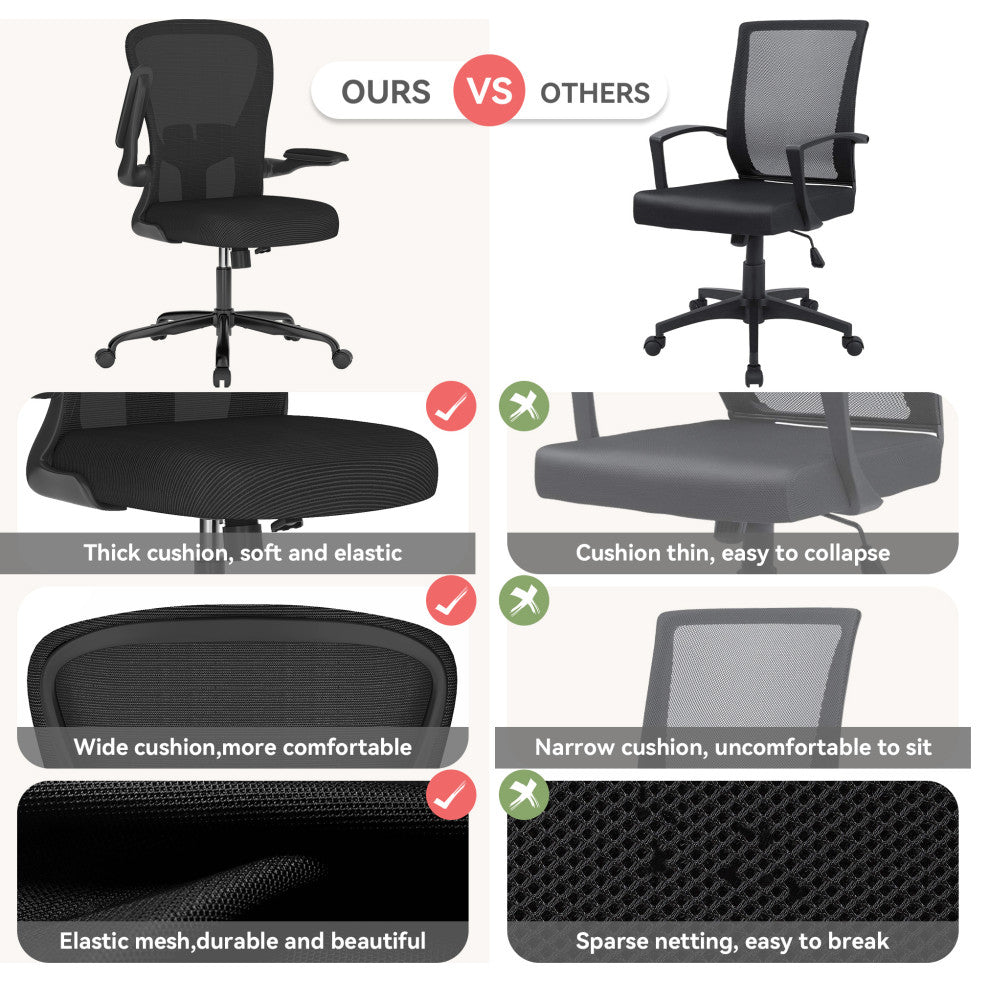 SEYNAR Ergonomic Breathable Mesh Desk Chair, Computer Chair with Armrests, Black