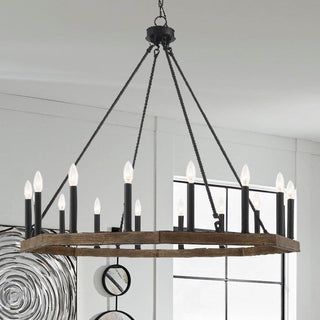 16-Light Octagonal Chandelier, California Walnut/Classic Black