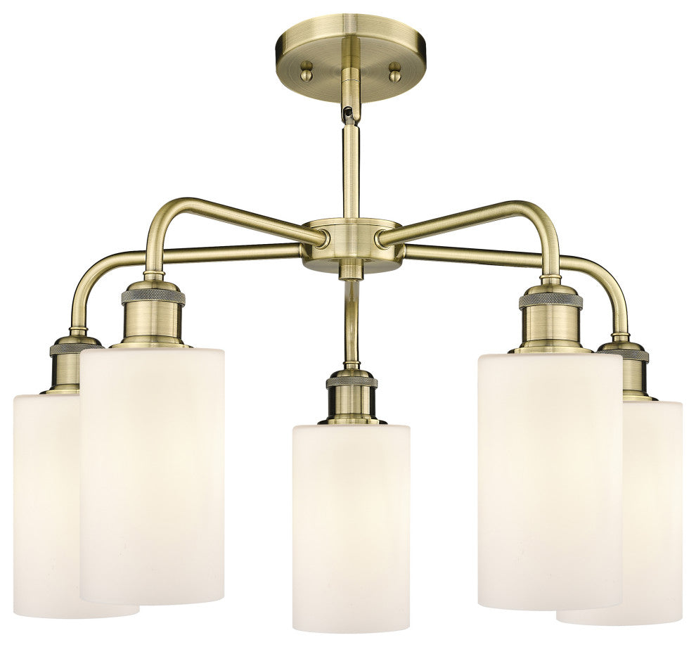 Clymer 5-Light 22" Stem Chandelier, Antique Brass, Matte White Shade