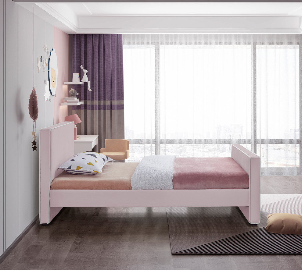 Dillard Velvet Upholstered Bed, Pink, Twin