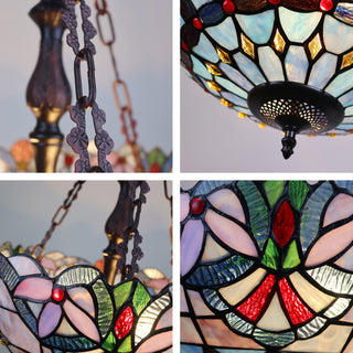 Victorian Tiffany-Style Dark Bronze 2 Light Inverted Ceiling Pendant 18" Wide