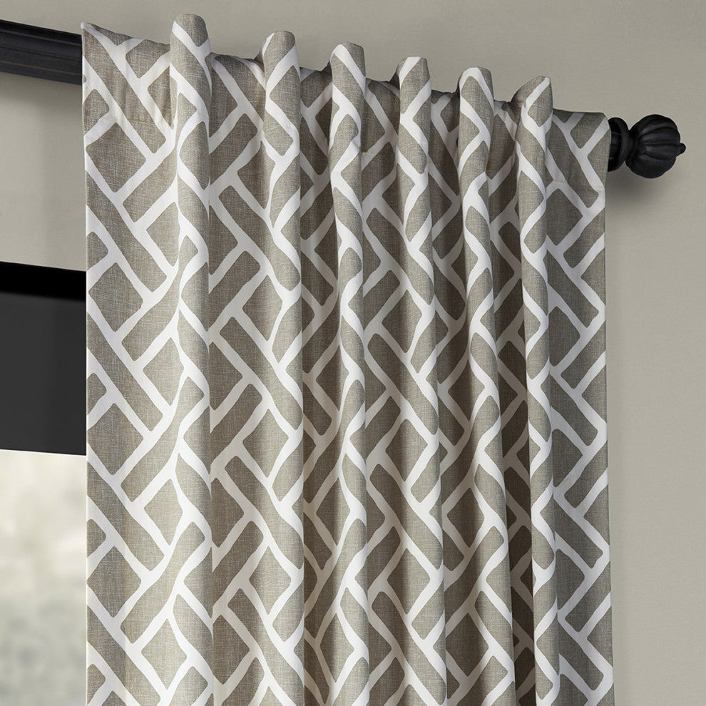 Martinique Taupe Printed Cotton Curtain Single Panel, 50"x120"