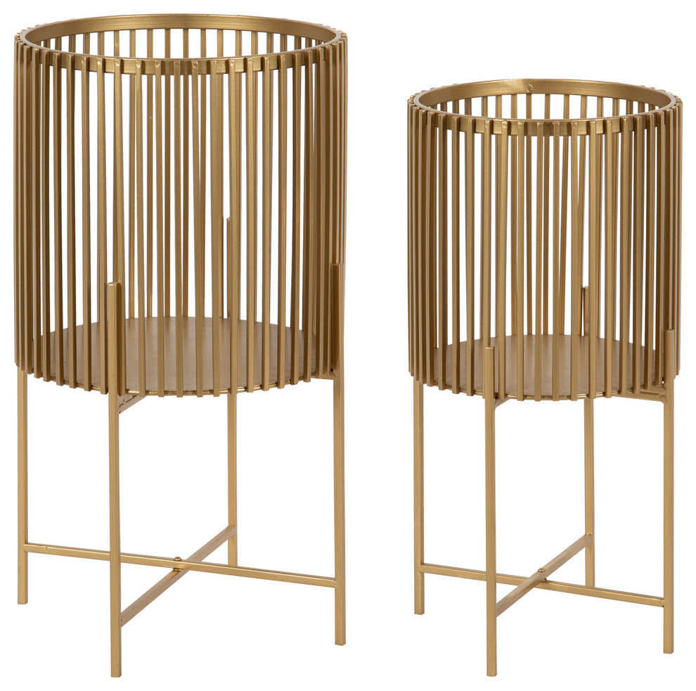 Paynter Metal Floor Planter Set, Gold 2-Piece