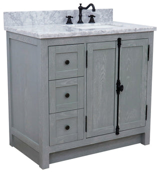 37" Vanity, Gray Ash With White Carrara Top, Right Doors/Right Rectangle Sink