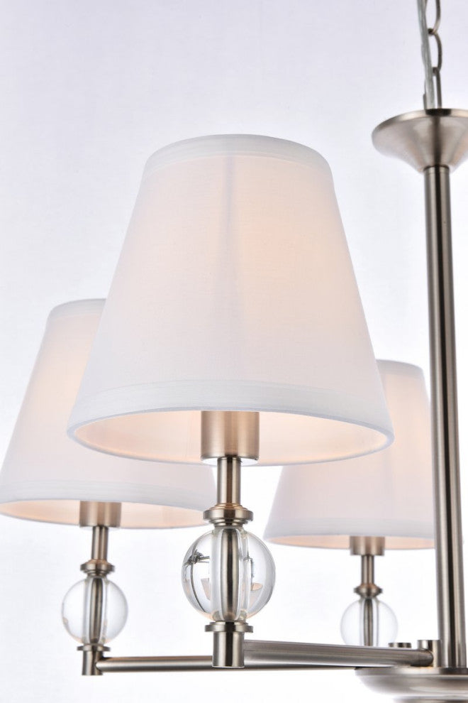 Beau 5-Light Pendant, Satin Nickel With White Fabric Shade