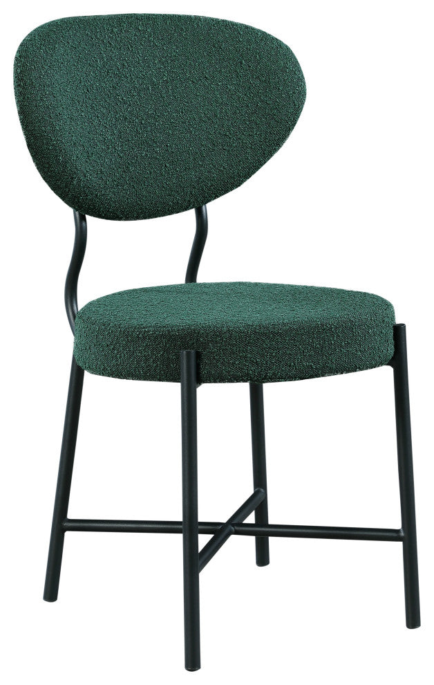 Allure Boucle Fabric Upholstered Dining Chair Set of 2, Green