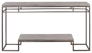 Uttermost 25399 Clea 14"W Faux Leather Top Stainless Steel - Gray Faux Shagreen