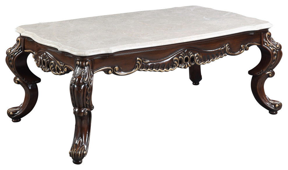 ACME Benbek Coffee Table, Marble and Antique Oak Finish