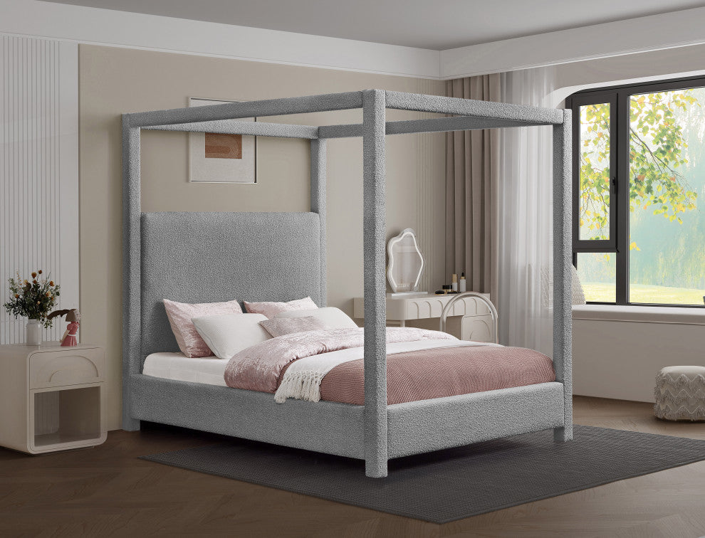 Eden Boucle Fabric Upholstered Bed, Gray, King