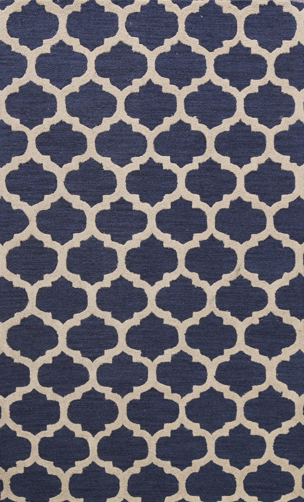 Navy Blue Trellis Contemporary Oriental Area Rug Hand-tufted Wool Carpet 5x8