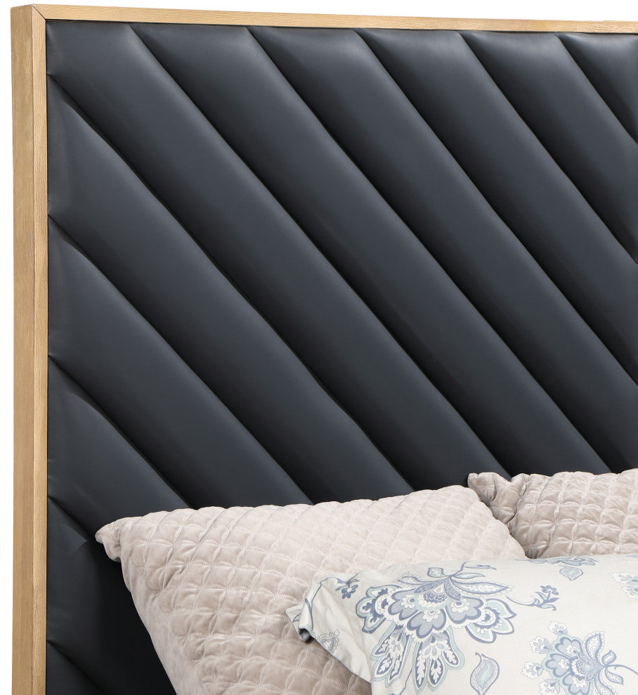 Casa Black Faux Leather King Bed, Black, Queen
