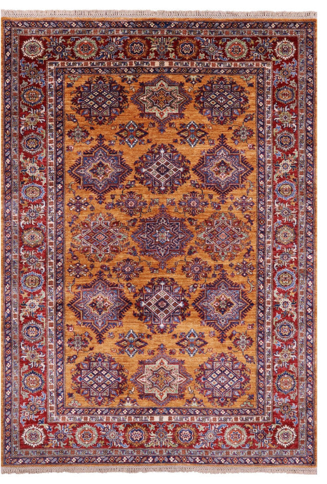 5' 5" X 7' 7" Super Kazak Geometric Handmade Wool Rug Q9556
