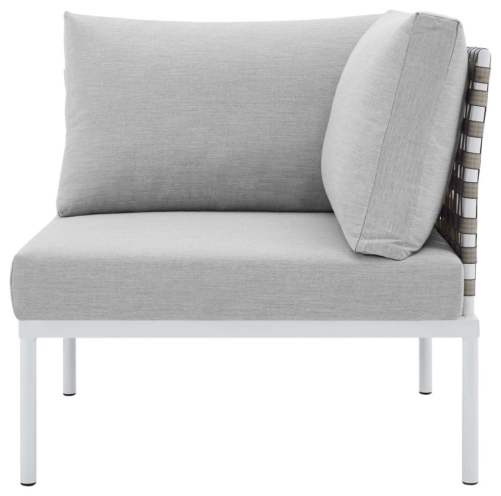 Lounge Sectional Sofa Chair Table Set, Sunbrella, Aluminum, Gray, Outdoor
