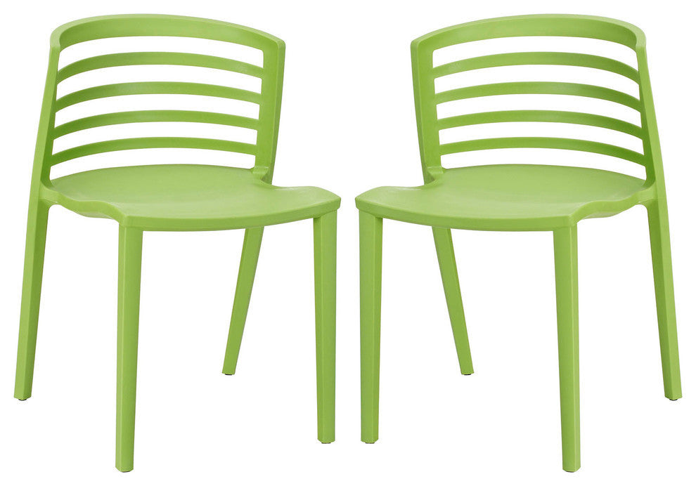 Modern Green Curvy Dining Chairs Set of 2
