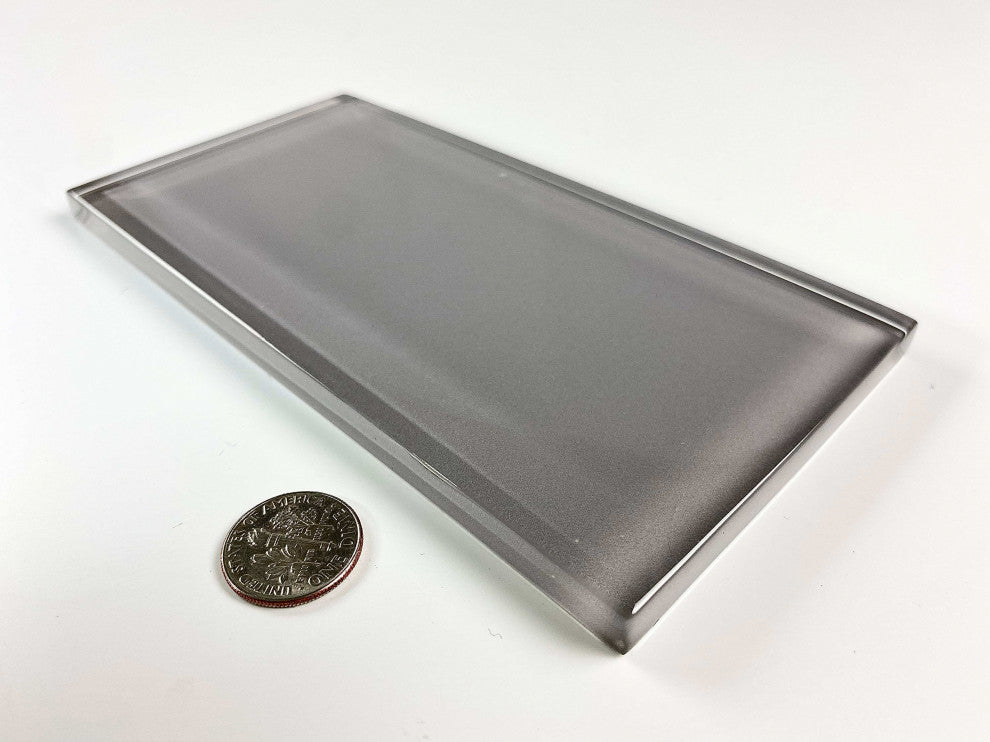 Metro 3" x 6" Glossy Glass Subway Wall Tile,Pebble Gray, Sample
