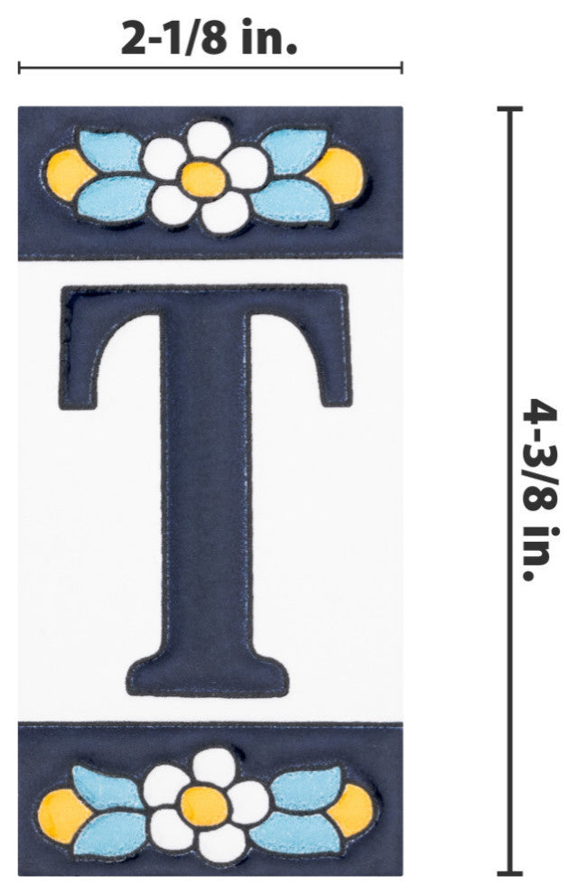Sevillano Flora Letters 2-1/8 in. x 4-3/8 in. Ceramic Wall Tile, T