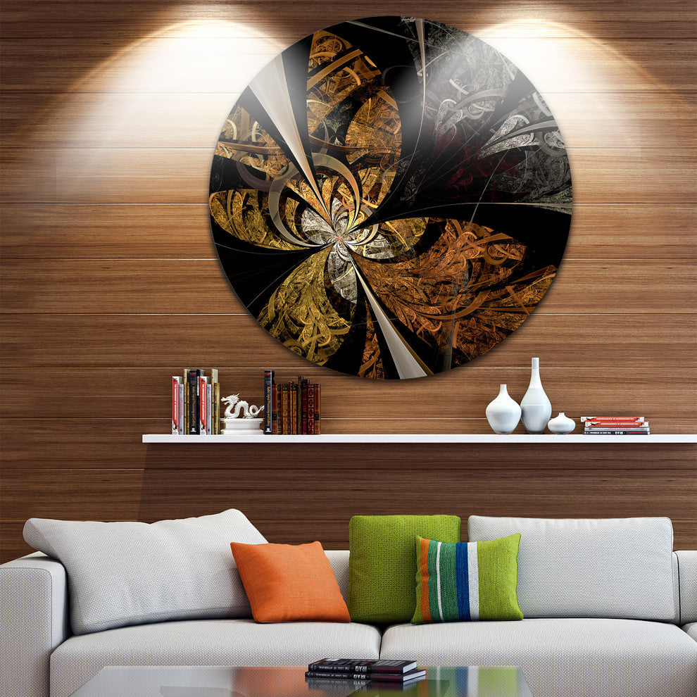 Symmetrical Brown Fractal Flower, Floral Disc Metal Wall Art, 23"