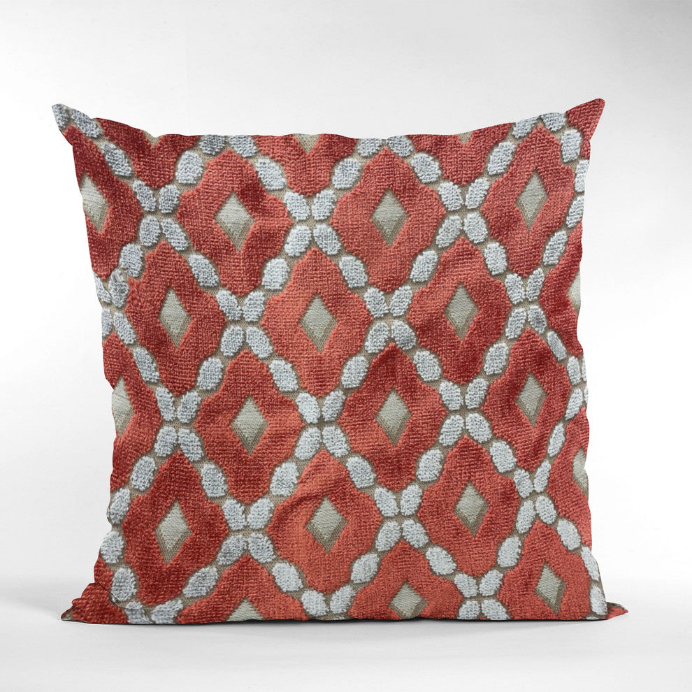 Plutus Velvet Majestic Red, Gray Handmade Luxury Pillow, 20"x20"