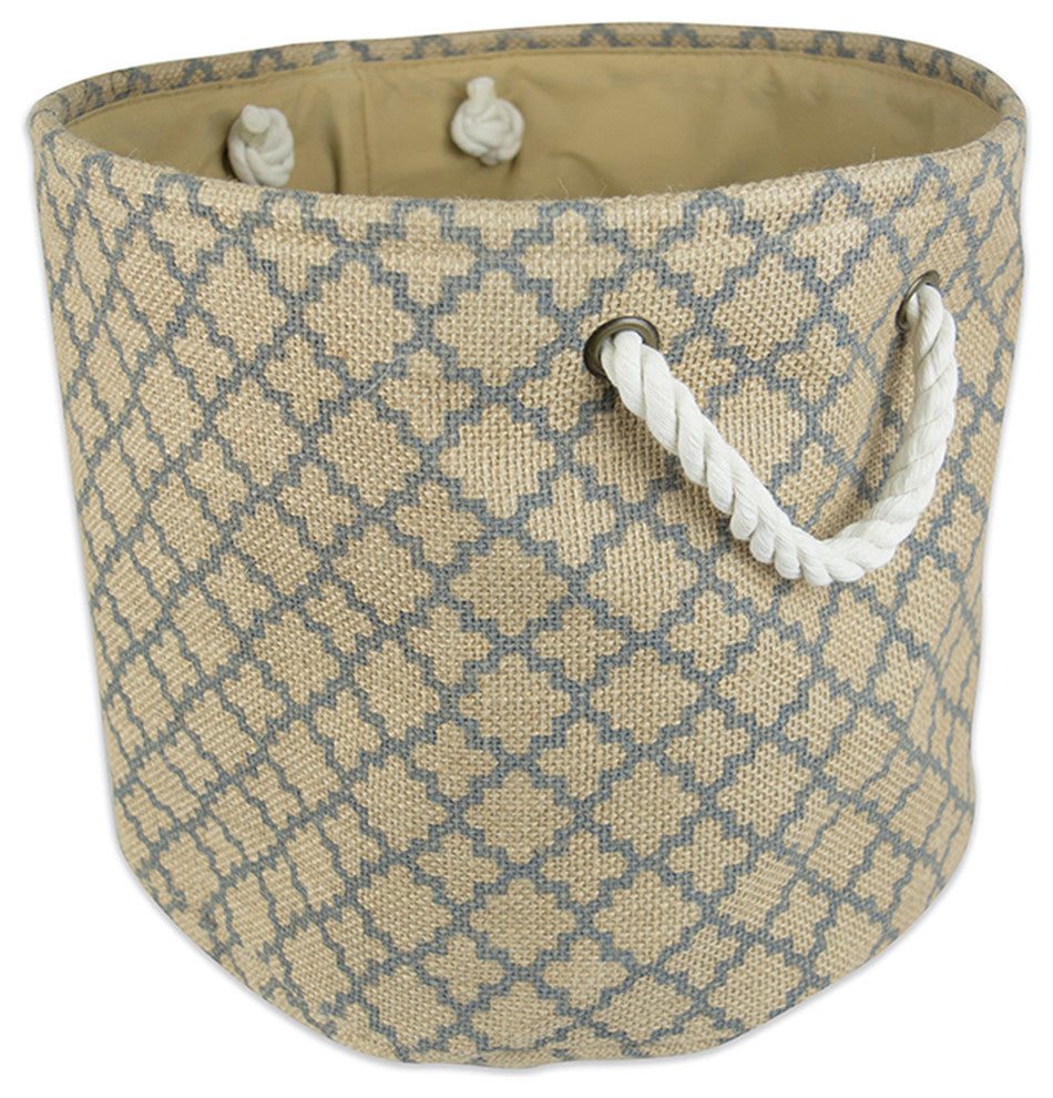 DII Burlap Bin Lattice Gray Round Small 9x12x12"