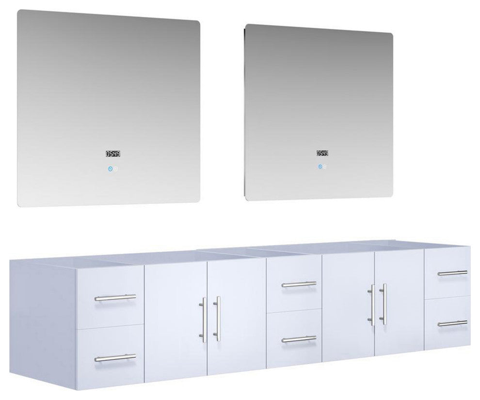 Geneva Transitional Glossy White 84" Double Vanity with 36" Led Mirrors, no Top