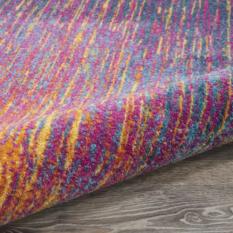 5' Blue And Pink Round Abstract Power Loom Area Rug