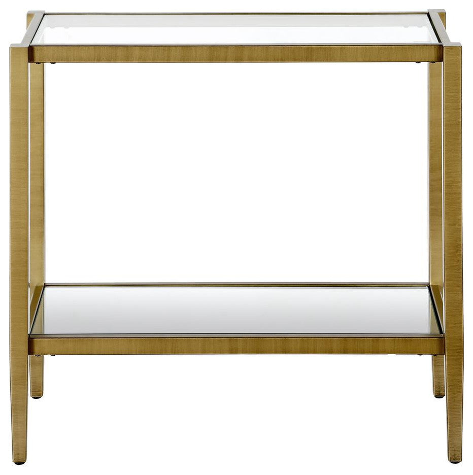 Hera 24'' Wide Rectangular Side Table With Glass Shelf In Antique Brass
