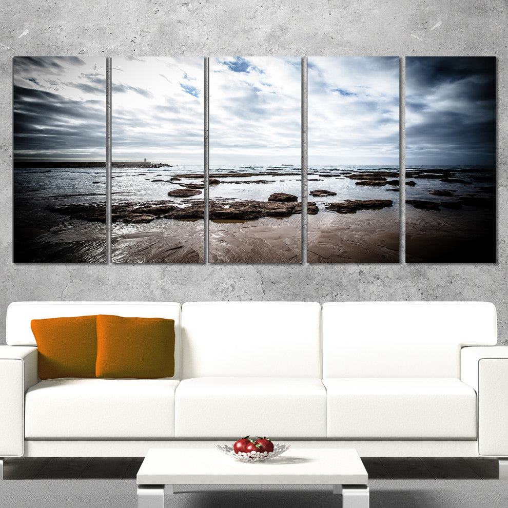Dramatic Atlantic Coast at Low Tide, Seashore Canvas Print, 60"x28", 5 Panels