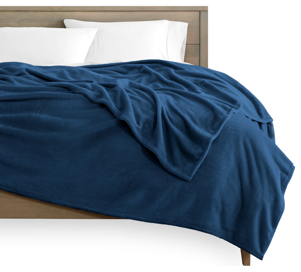 Bare Home Microplush Fleece Blanket, Dark Blue, Throw/Travel