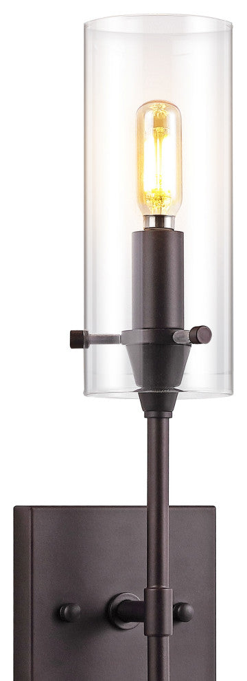 Cato 4.5" 1-Light Bohemian Farmhouse Glass LED Sconce, Oil Rubbed Bronze/Clear