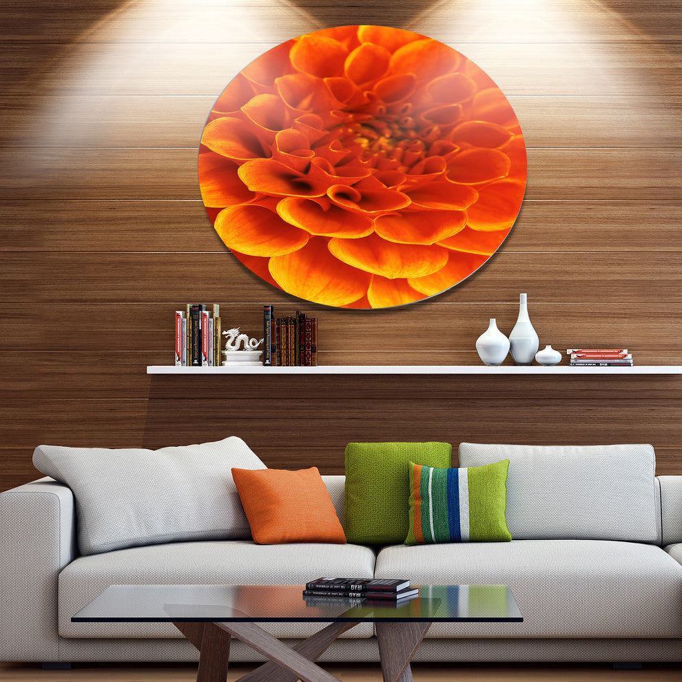 Orange Abstract Flower And Petals, Modern Floral Round Wall Art, 11"