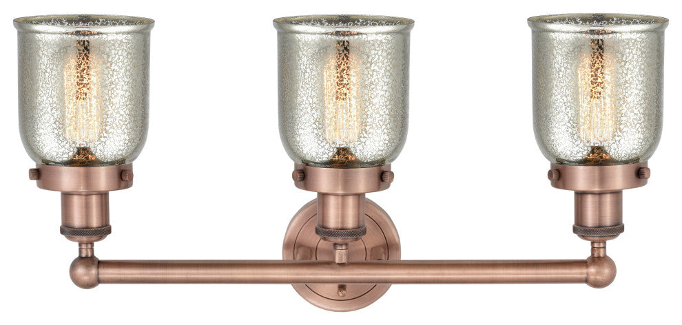 Edison Small Bell 3-Light 25" Vanity Light, Antique Copper Finish, Mercury Shade