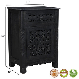 Delaney Carved 1 Door Nightstand, Distressed Black, Right