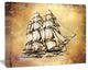 Moving Old Sailboat Drawing, Seashore Wall Art on Canvas, 20"x12"
