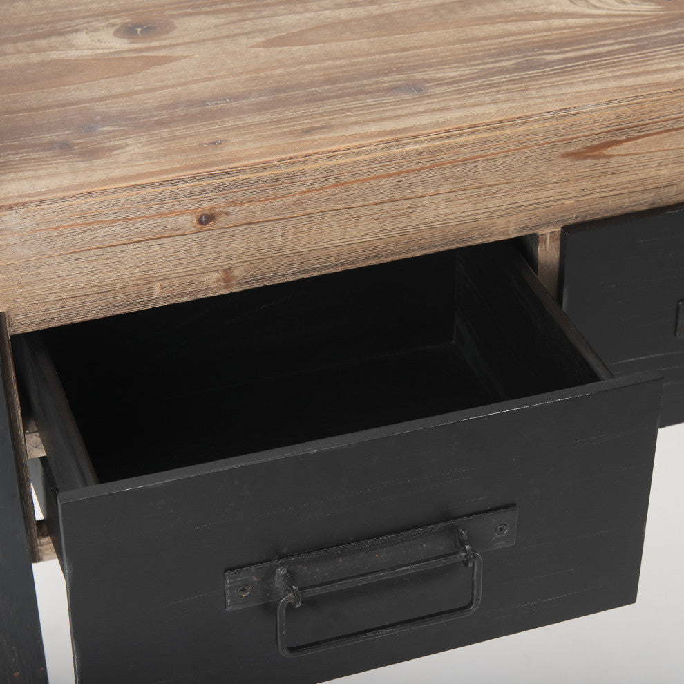 Carga Black Metal Frame w/ Medium Brown Solid Wood Top Console Table