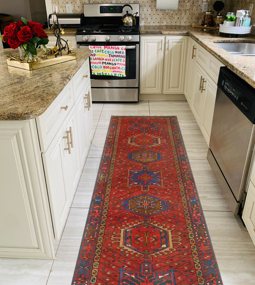 Fine Vintage Distressed Ollie Burgundy/Blue Runner, 2'11x10'11