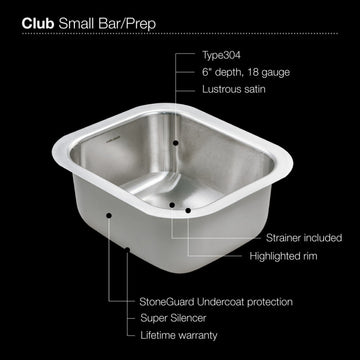 Houzer CS-1307 Club 12-3/8" Undermount Single Basin Stainless - Stainless Steel