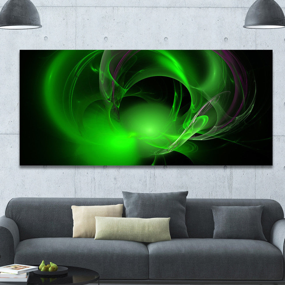 Green Galactic Nebula on Black, Oversized Abstract Canvas Art Print, 60x28