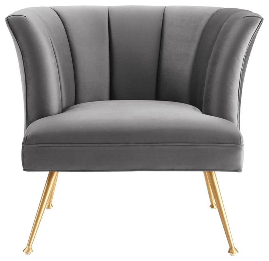 Veronica Channel Tufted Performance Velvet Armchair, Gray