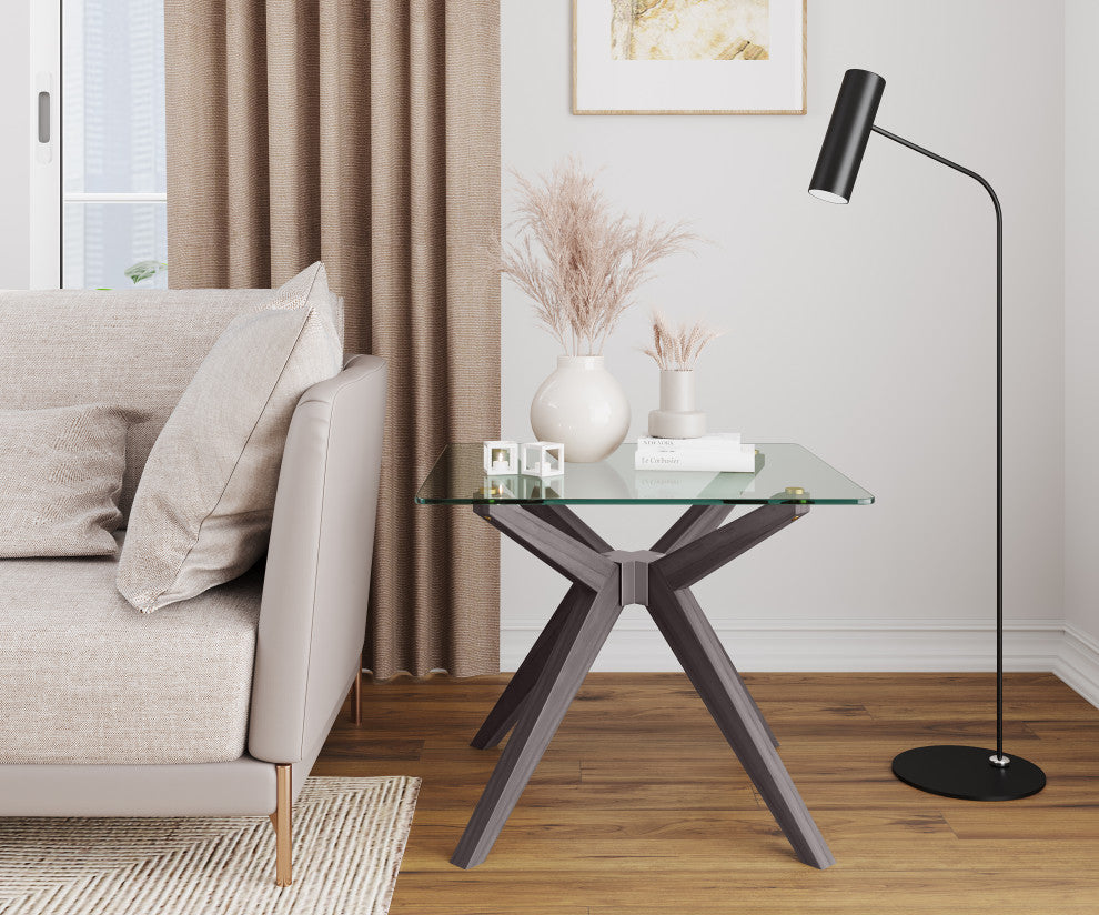 Mid-Century Modern Glass End Table, Gray