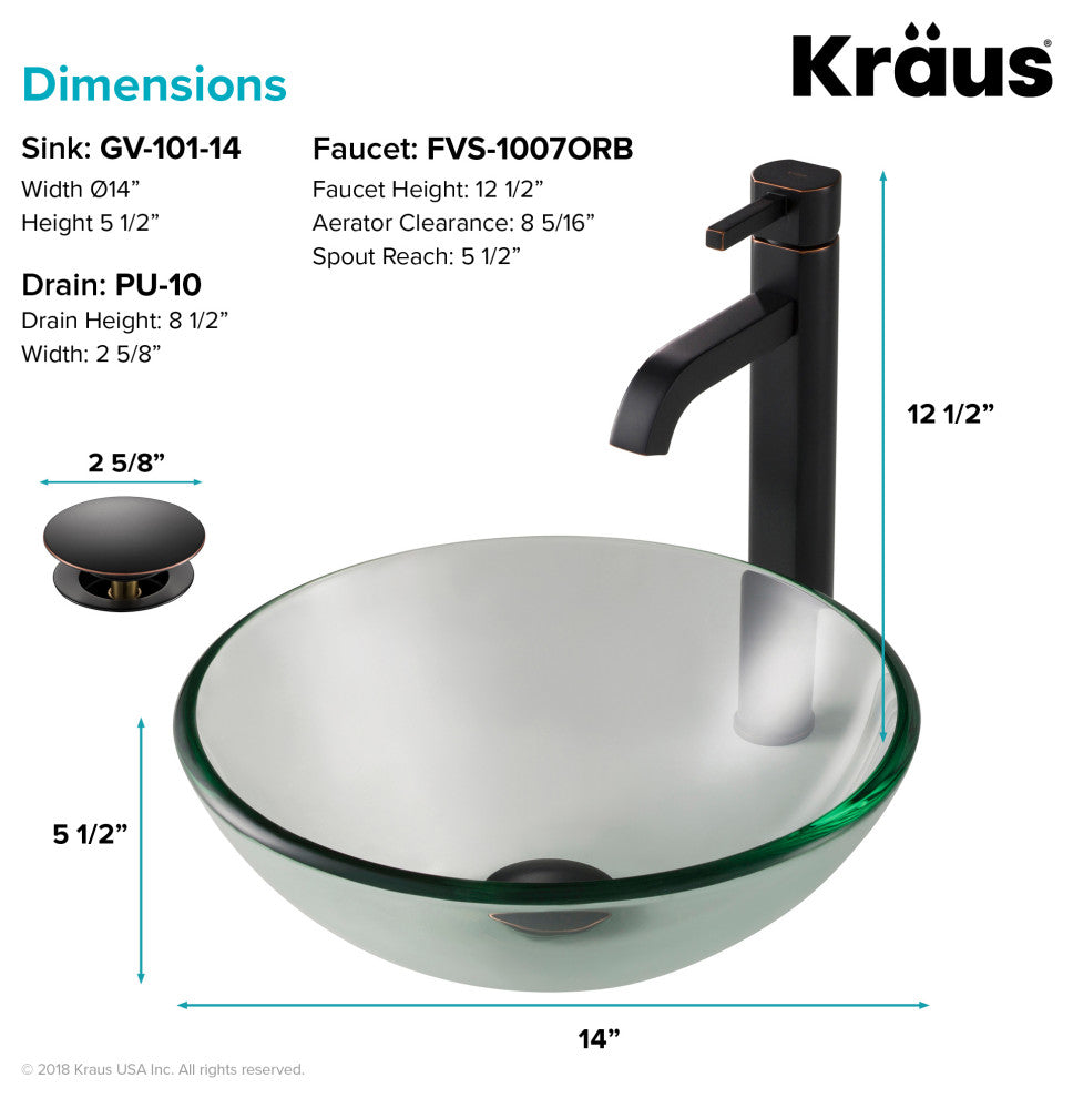 Glass Vessel Sink, Bathroom Ramus Faucet, Drain, Mounting Ring, Oil Rub Bronze