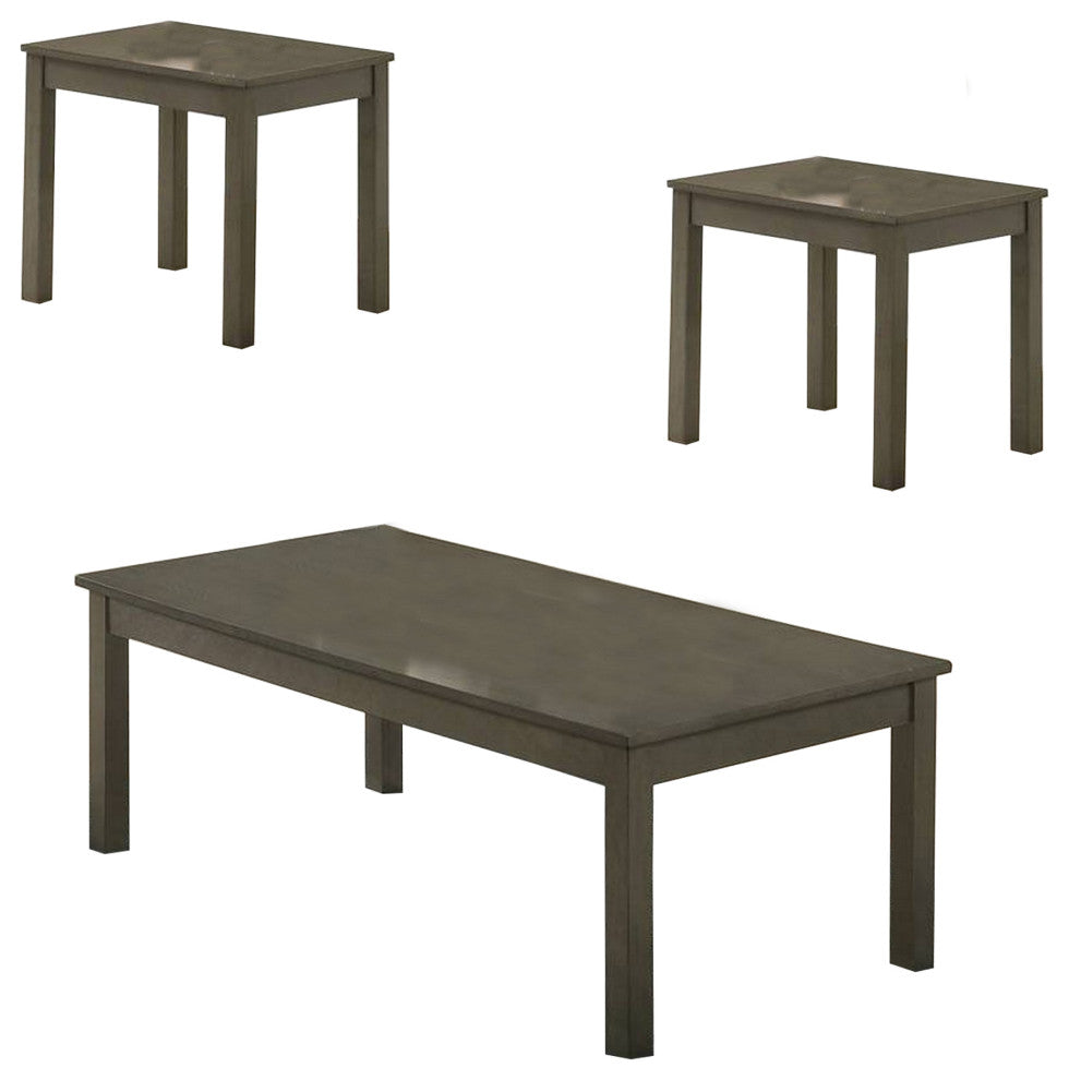 Benzara BM233095 3 Piece Coffee Table and End Table With Block Legs, Gray
